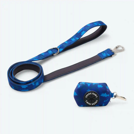 Leash and Poop Bag Holder Set - Blue Camo