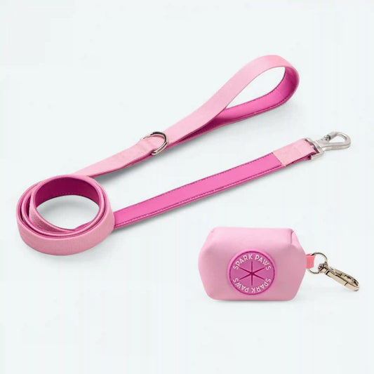 Leash and Poop Bag Holder Set - Pink