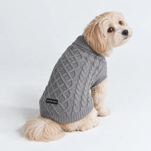 Cable Knit Dog Sweater - Grey